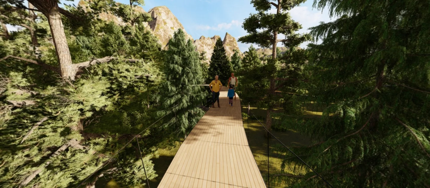 One of the more interesting ideas in the Campground of the Future project is the suspended boardwalks that meander through the trees of the forest campground