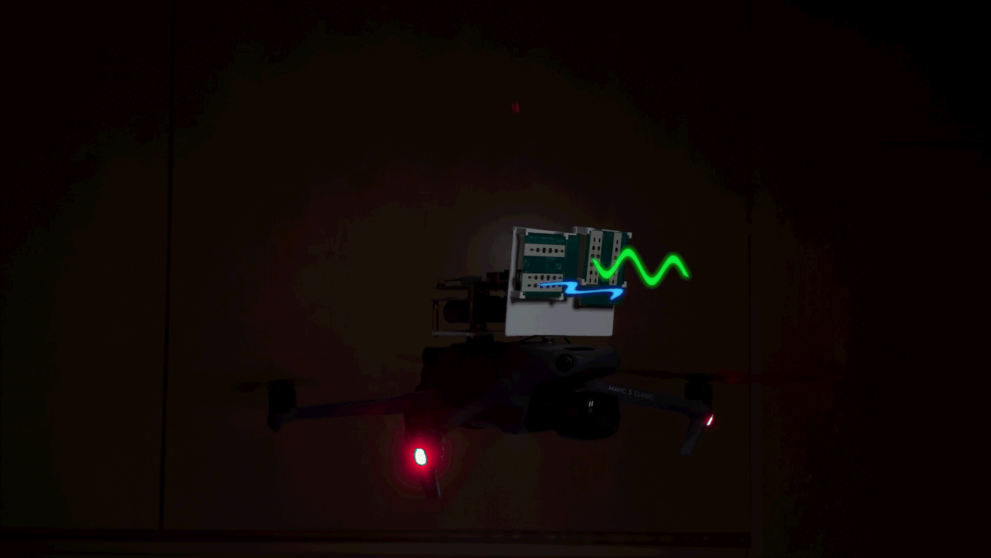 The onboard radars send and receive polarized signals from a fixed tag in the room, enabling precise localization indoors