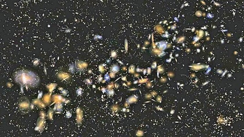 A huge linear cluster of galaxies is found stringing along a cosmic filament (Photo: Sloan Digital Sky Survey)