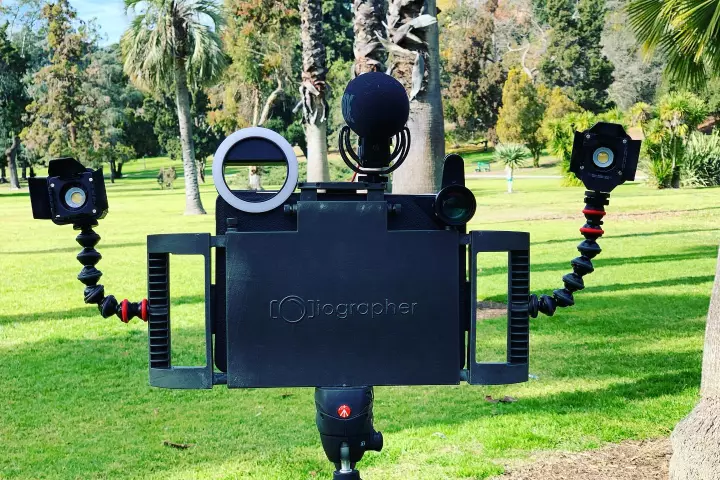 The iOgrapher Pro, all decked out with third-party accessories