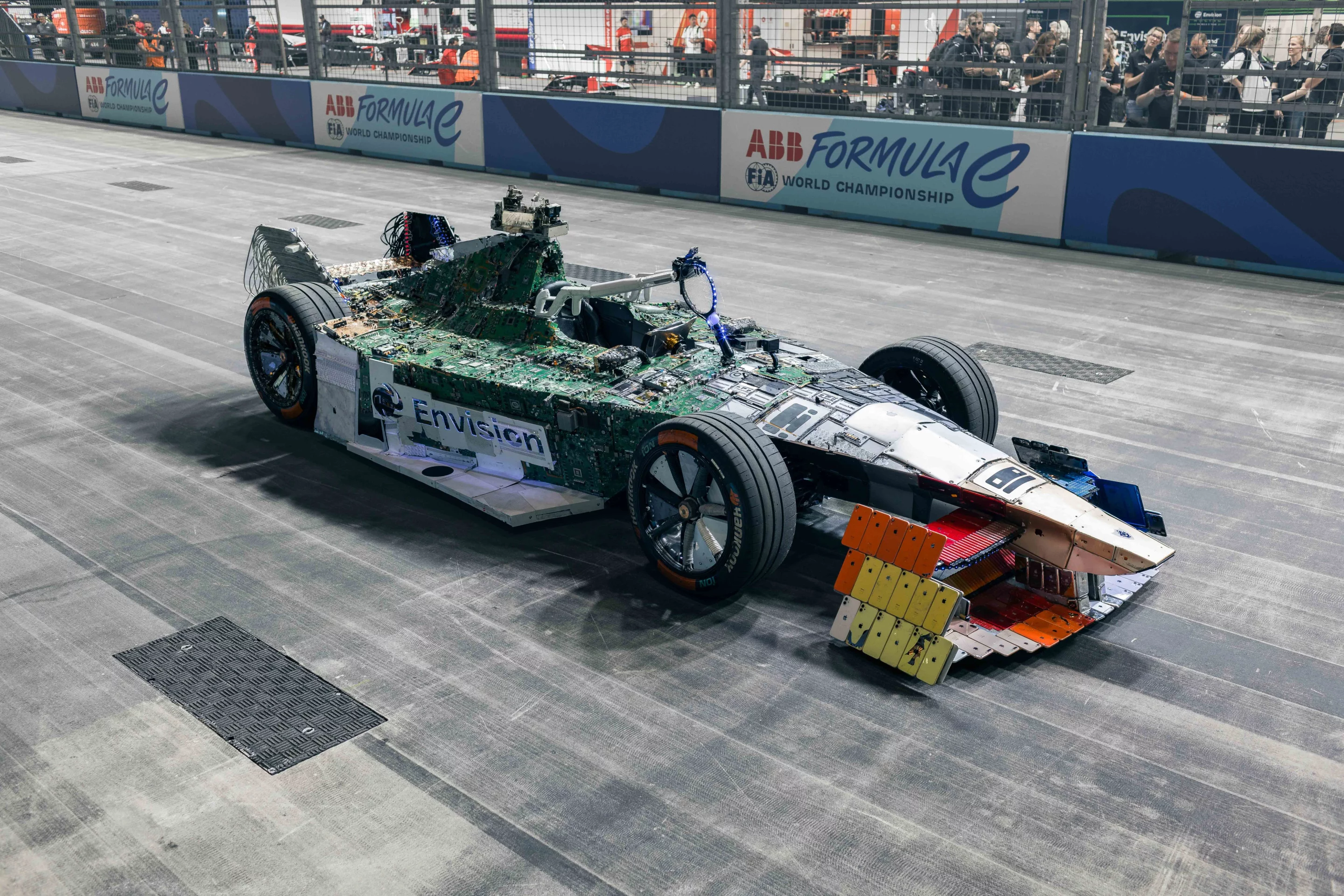 The Recover-E electric racecar is built using old tech donated by UK businesses, online retailer Music Magpie and school children