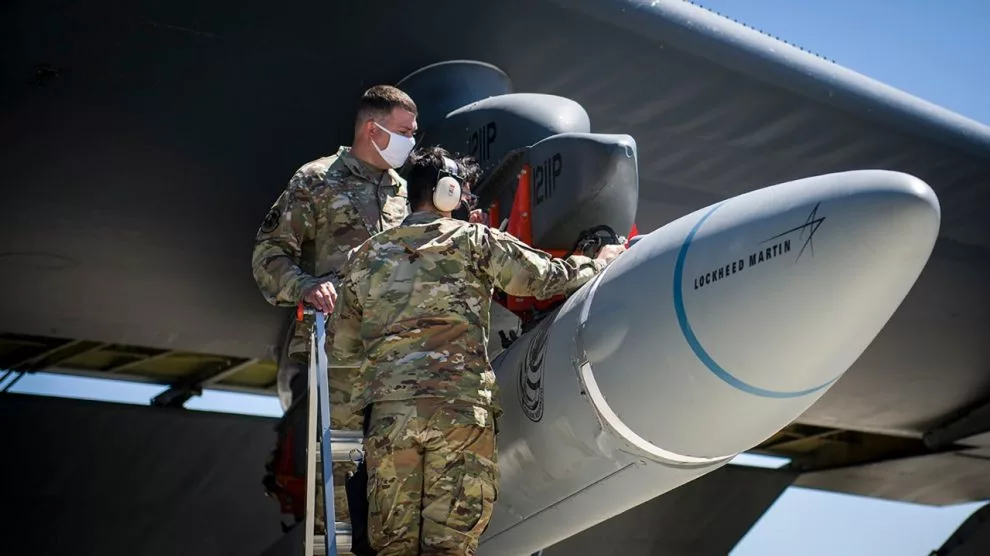 The AGM-183A being installed on the wing of a B-52