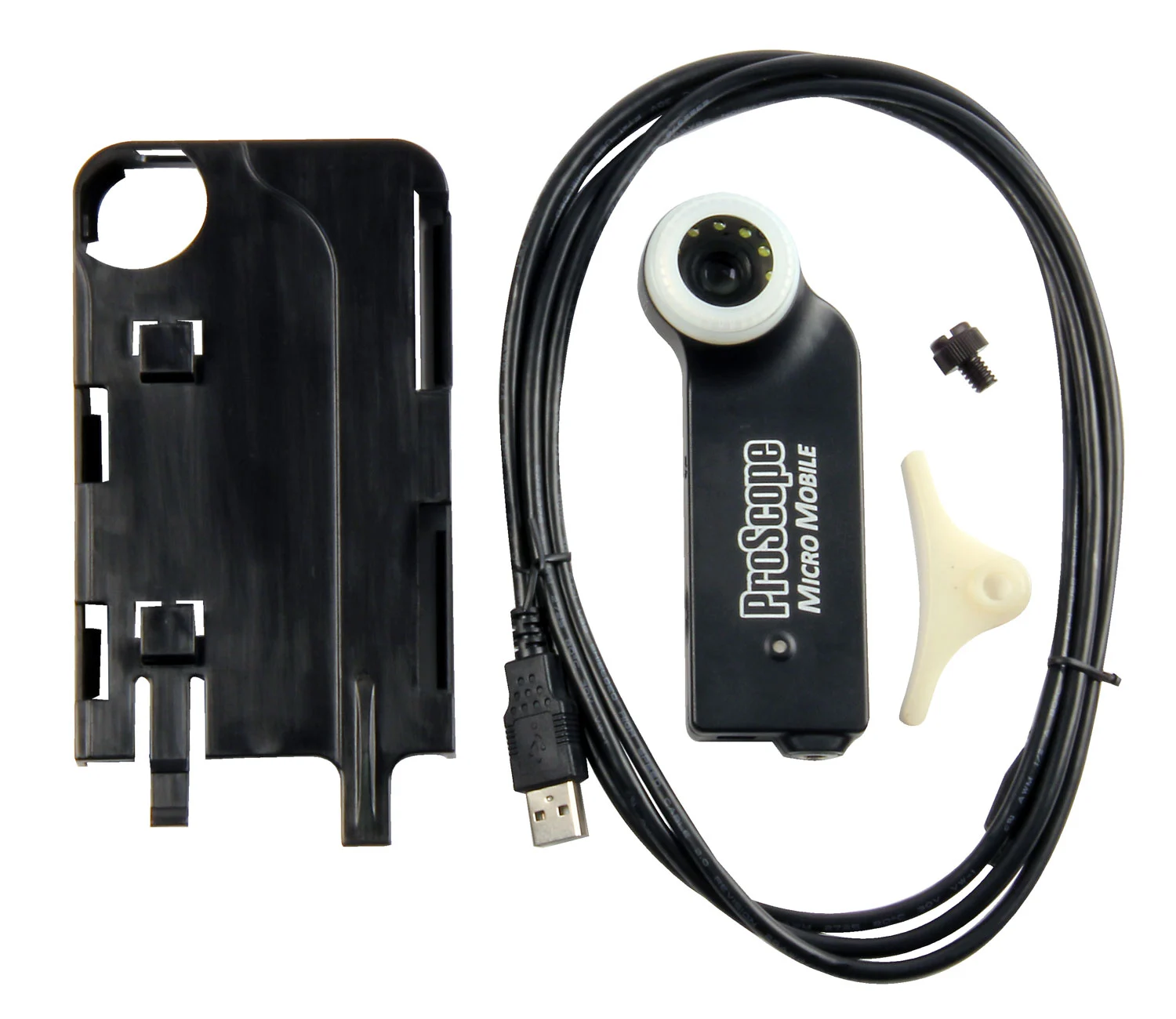 The complete ProScope Micro Mobile kit, for the iPhone