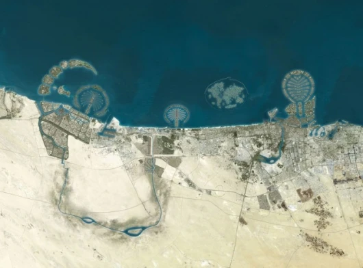 The Palm Deira is envisaged on the right