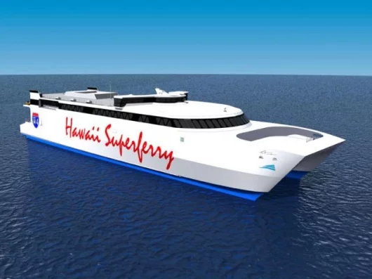 Hawaii Superferry will Hawaii’s first high-speed vehicle-passenger service. Each catamaran will carry 866 passengers and 282 vehicles and provide services connecting Honolulu to Maui and Kauai in three hours and from Honolulu to the Big Island in four ho