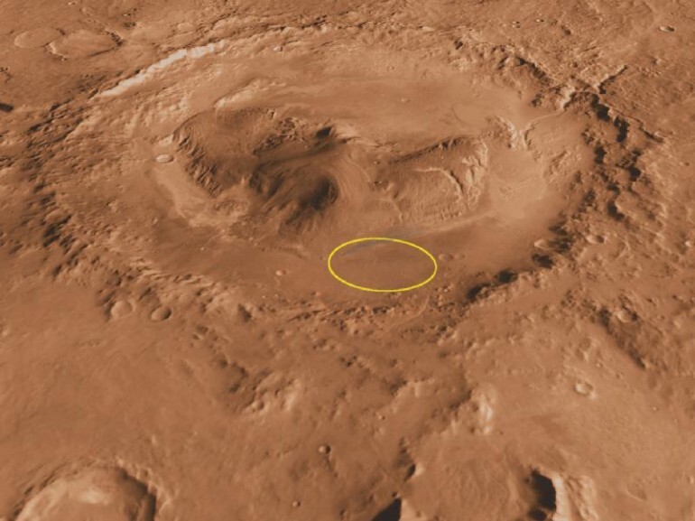 The landing ellipse for Curiosity, inside of Gale Crater, which lies close to the Mars's equator (Image: NASA/JPL-Caltech)