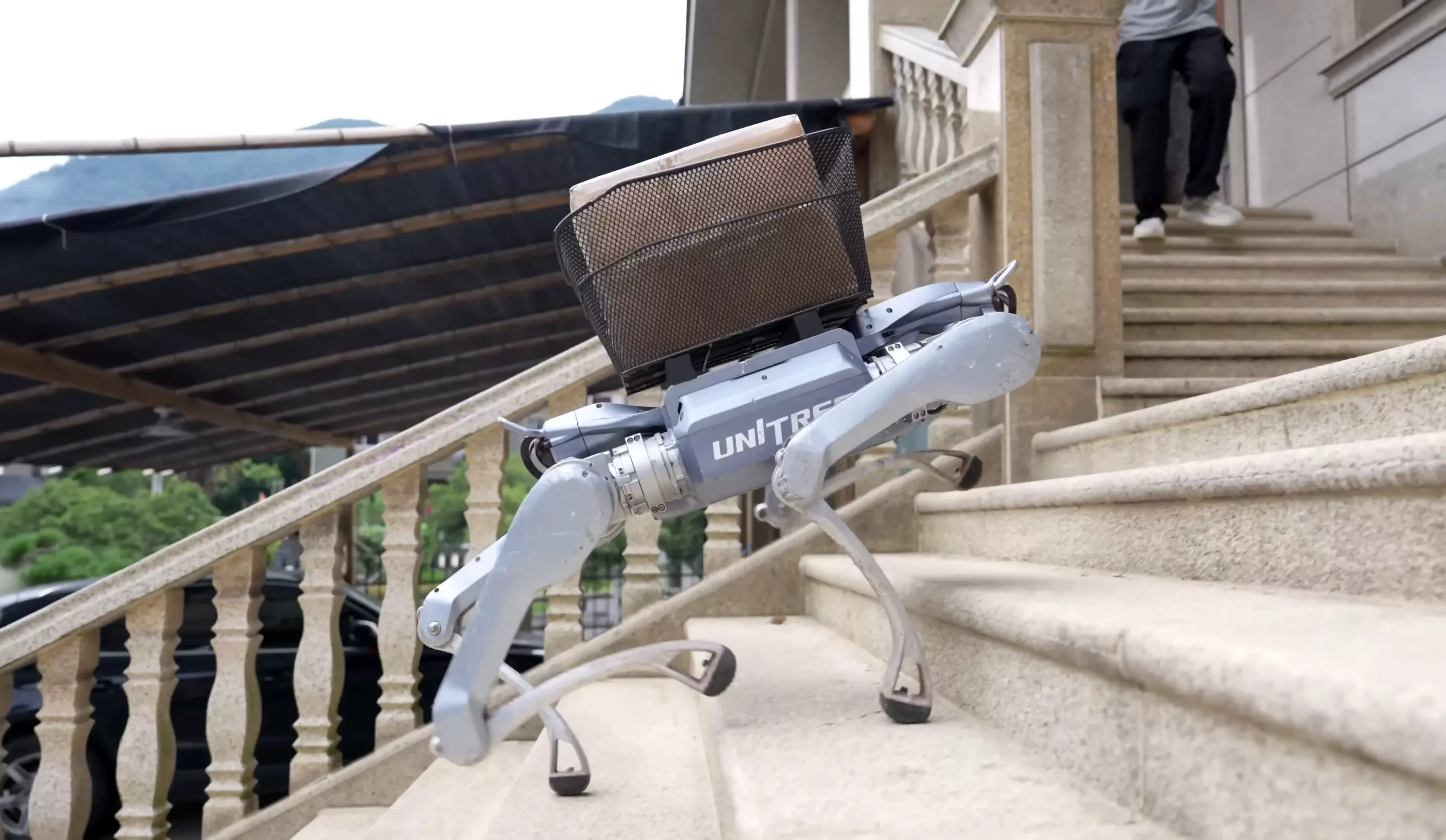 Package delivery by robodog, even up steep inclines