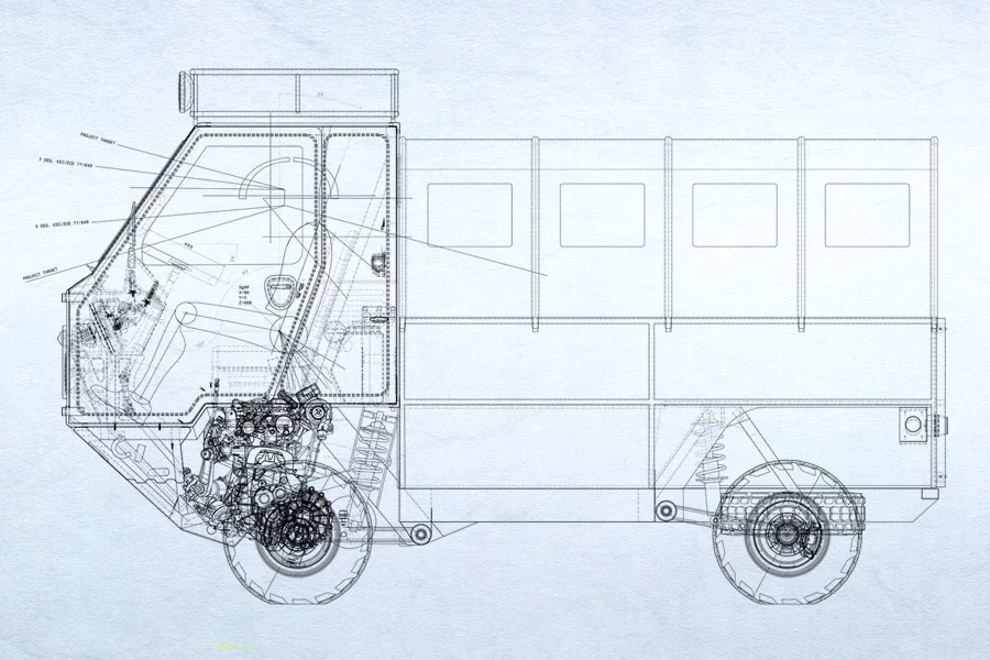 The Ox flatpack truck is built to carry 1,900 kg (4,200 lb) and seat up to 13 people