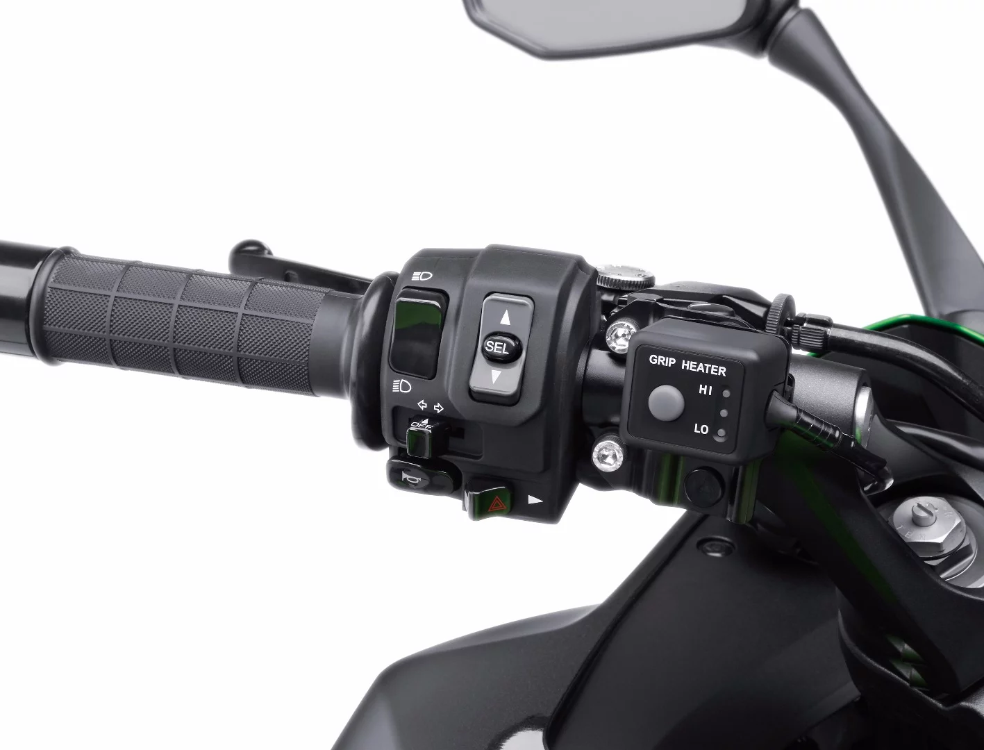 The left-hand switches on the handlebars of the 2017 Kawasaki Z1000SX control what is displayed on the dash