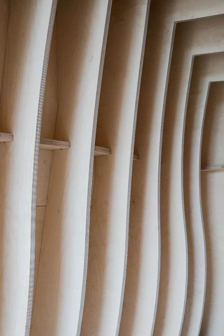 Natural birch plywood finish is featured throughout theinterior of the cabin