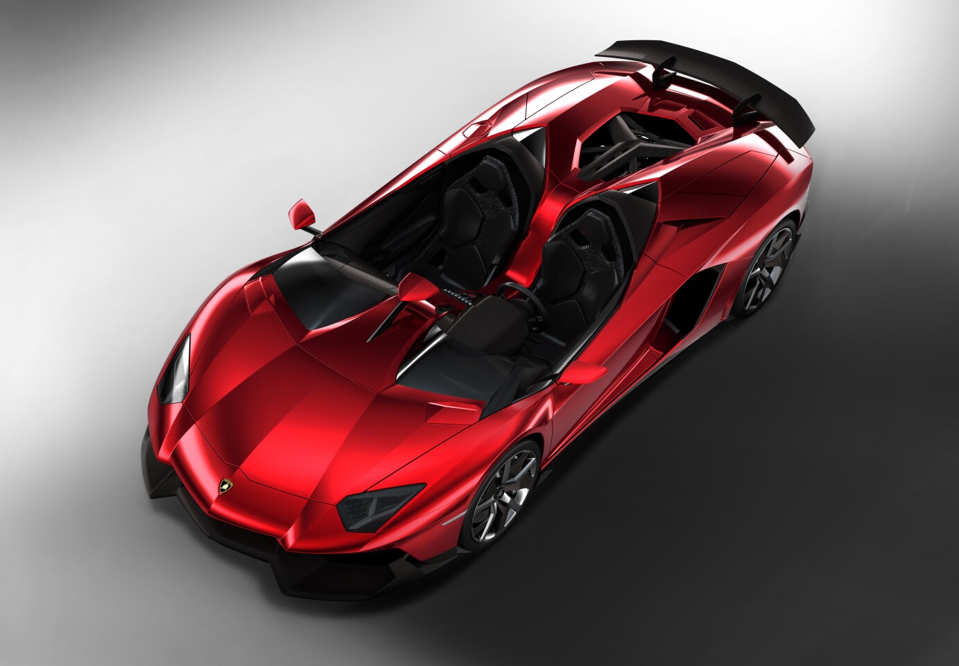 Aventador J's architecture is a monocoque design using carbon fiber reinforced polymers, that provides a lightweight structure with optimal stiffness and safety attributes