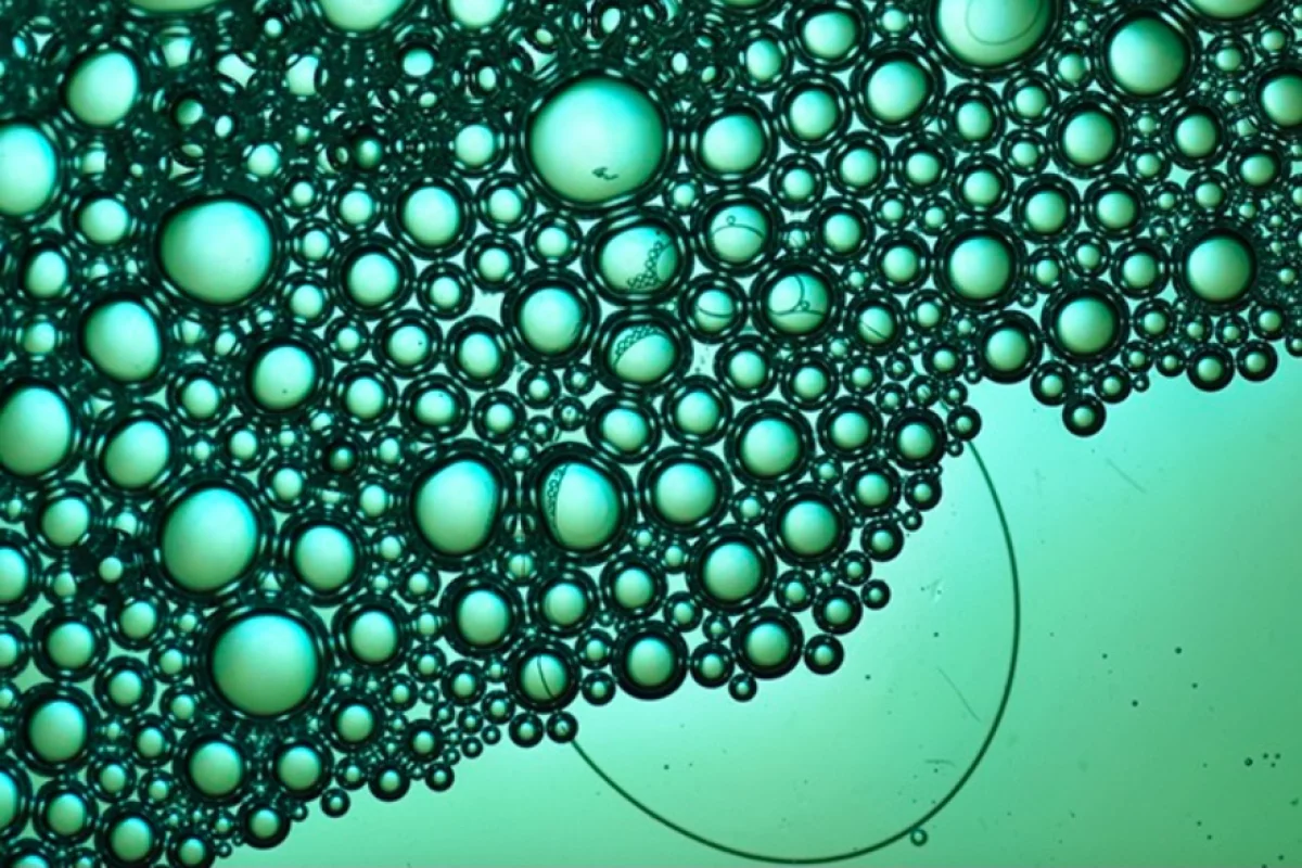 Air bubbles in a mixture of liquid water and OFS soap