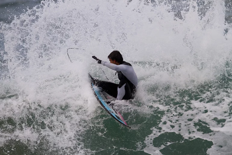 Hodei Collazo tests out the high-tech surfboard