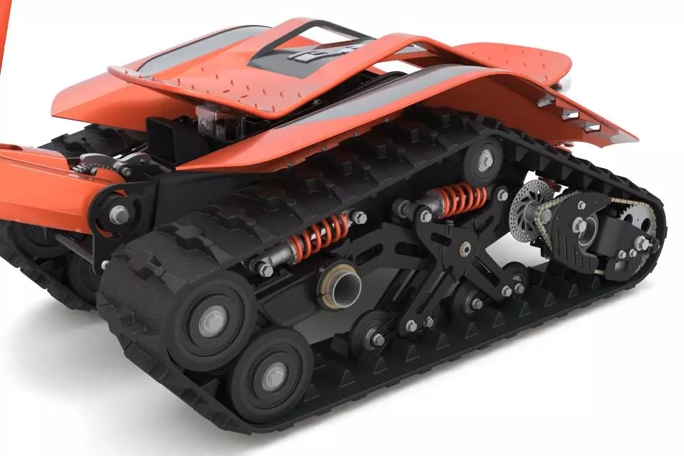 The DTV Shredder is steered by leaning on the pivoting foot platform