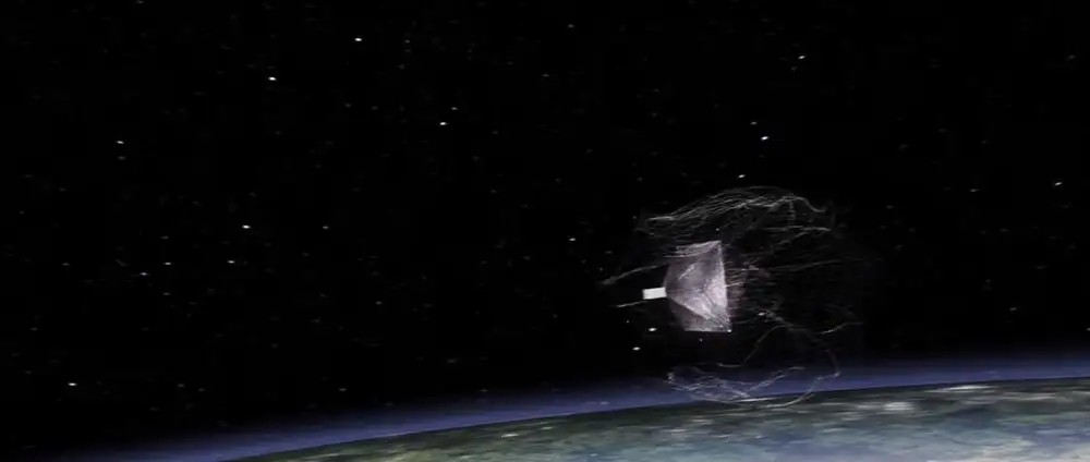 Artist's concept of the RemoveDEBRIS net in action