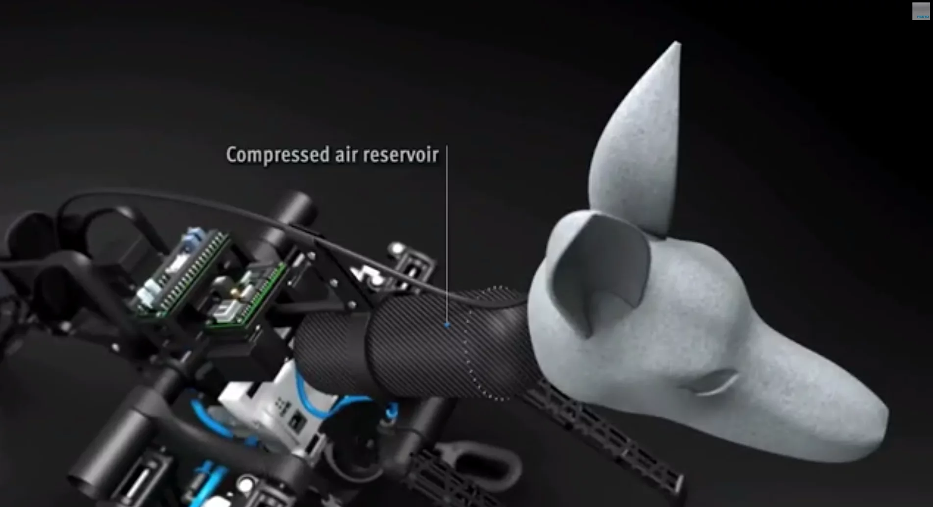 Compressed air can be provided by a small compressor or a high-pressure storage device placed inside the body (Image: Festo)
