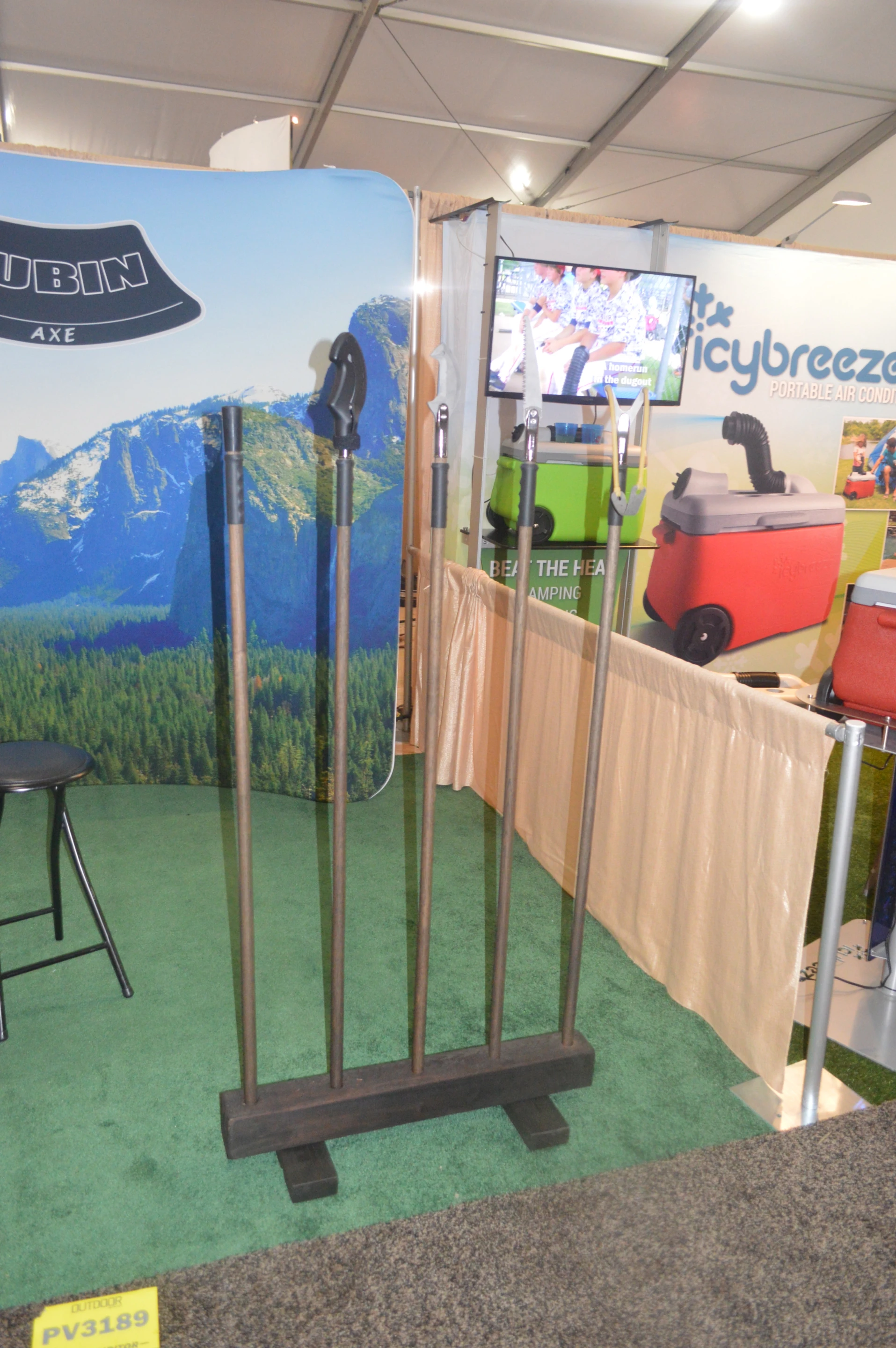 The Zubin Axe includes a hickory hiking staff and interchangeable stainless steel tools