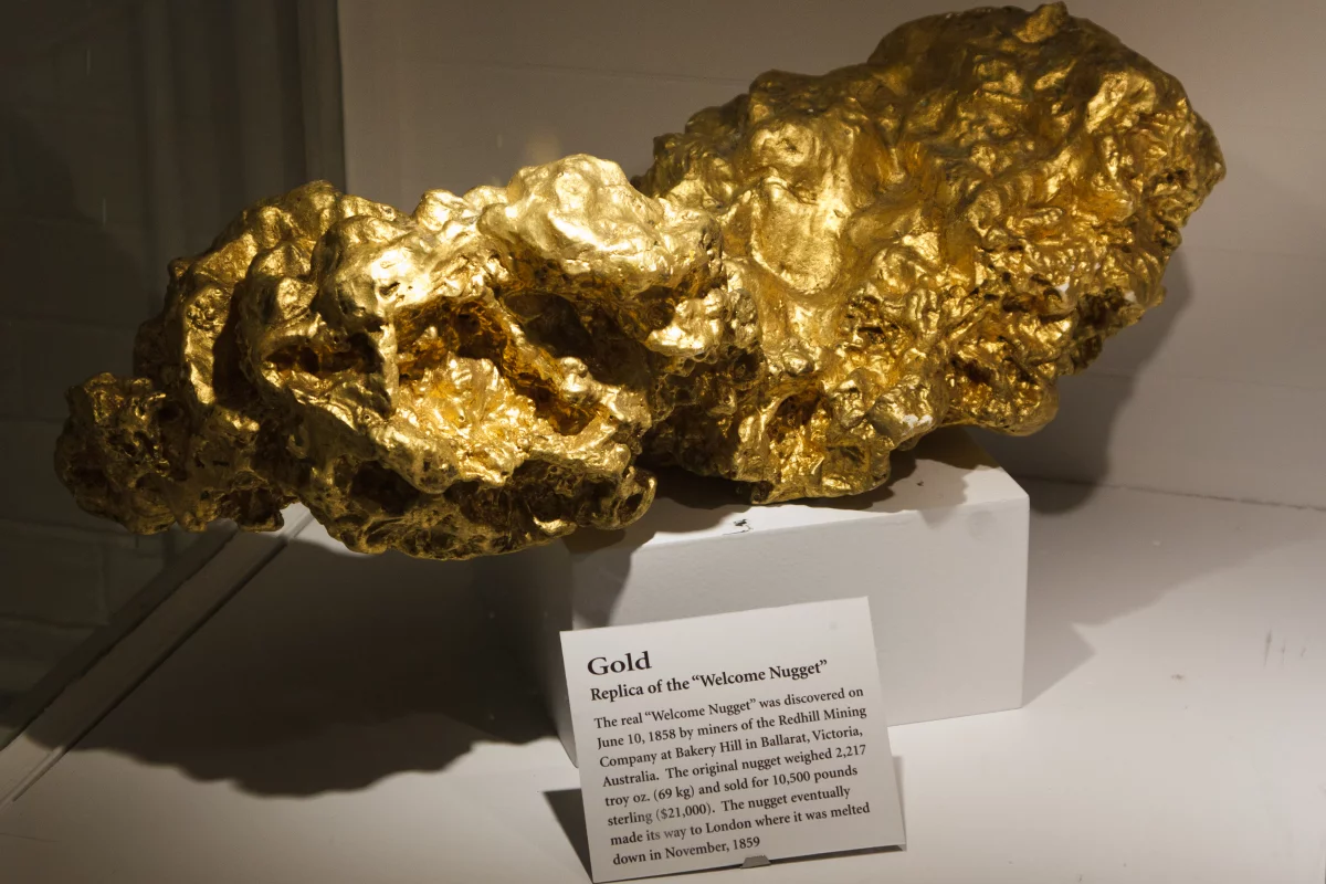 A replica of the Welcome Nugget, the second largest gold nugget ever discovered