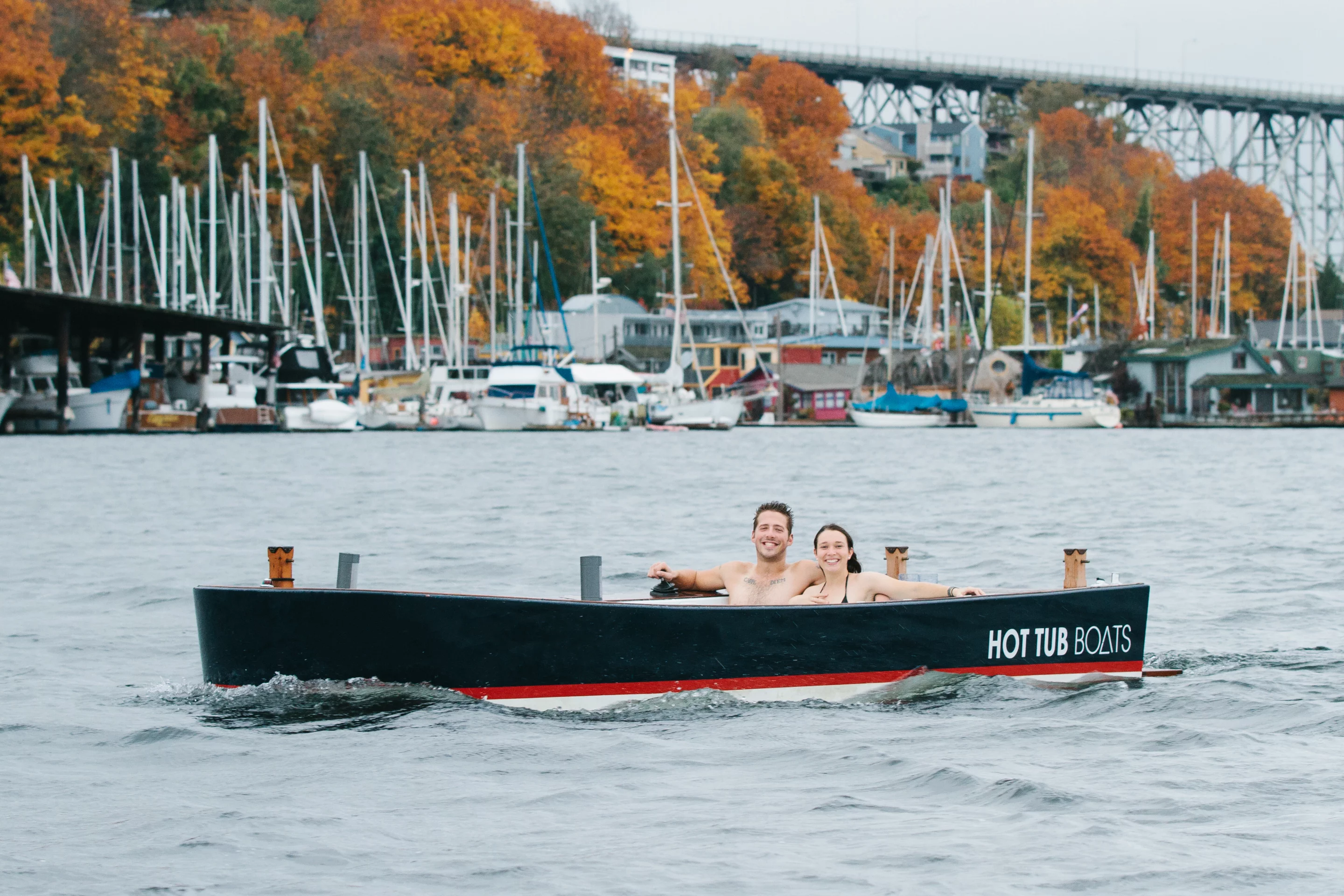 The Hot Tub Boat allows its passengers to soak while they cruise