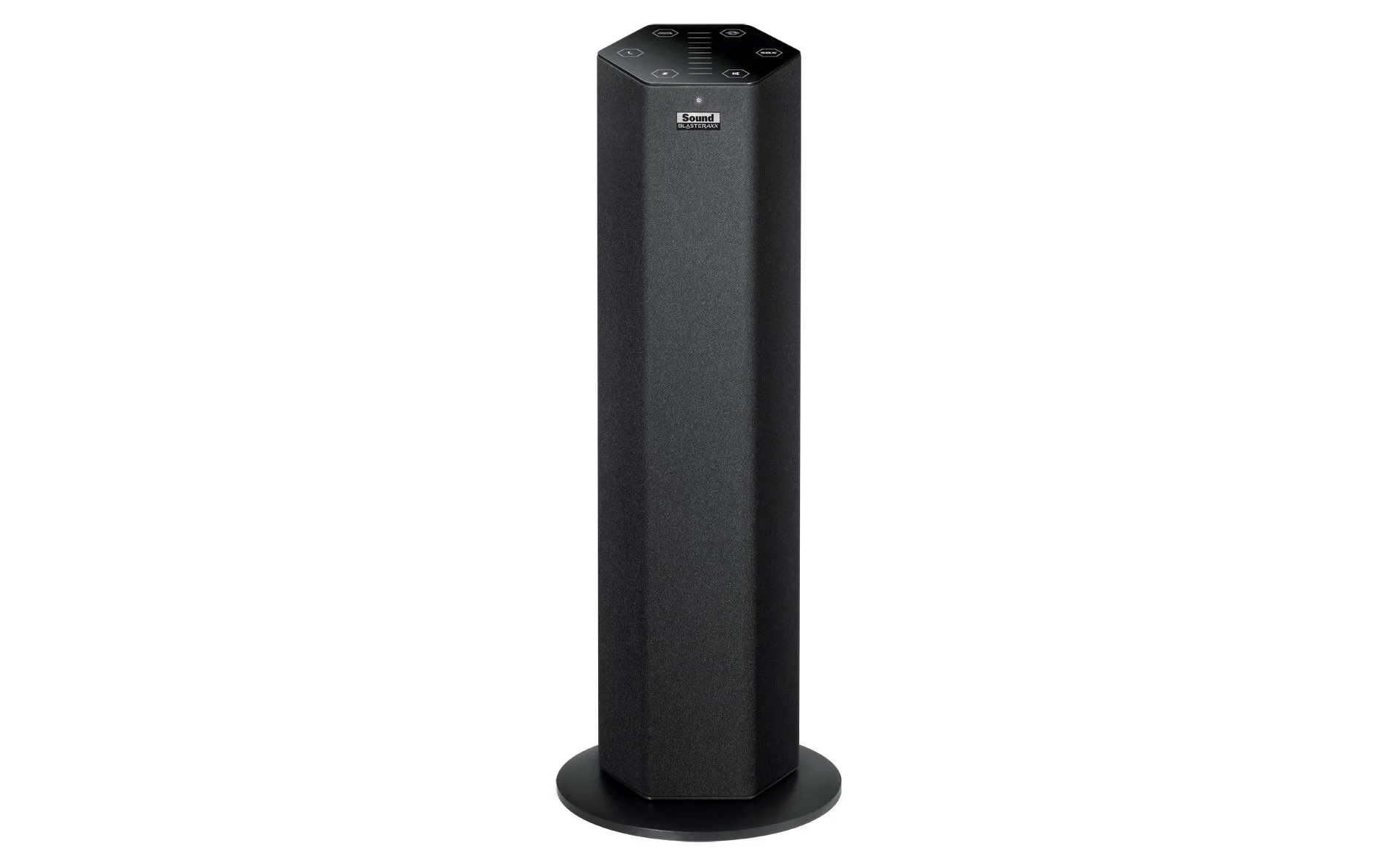 The Sound BlasterAxx features a patent-pending "stacked stereo" speaker design incorporating two-speaker drivers angled to provide stereo separation, so you only need one unit not two separate speakers, and a bass port around the back