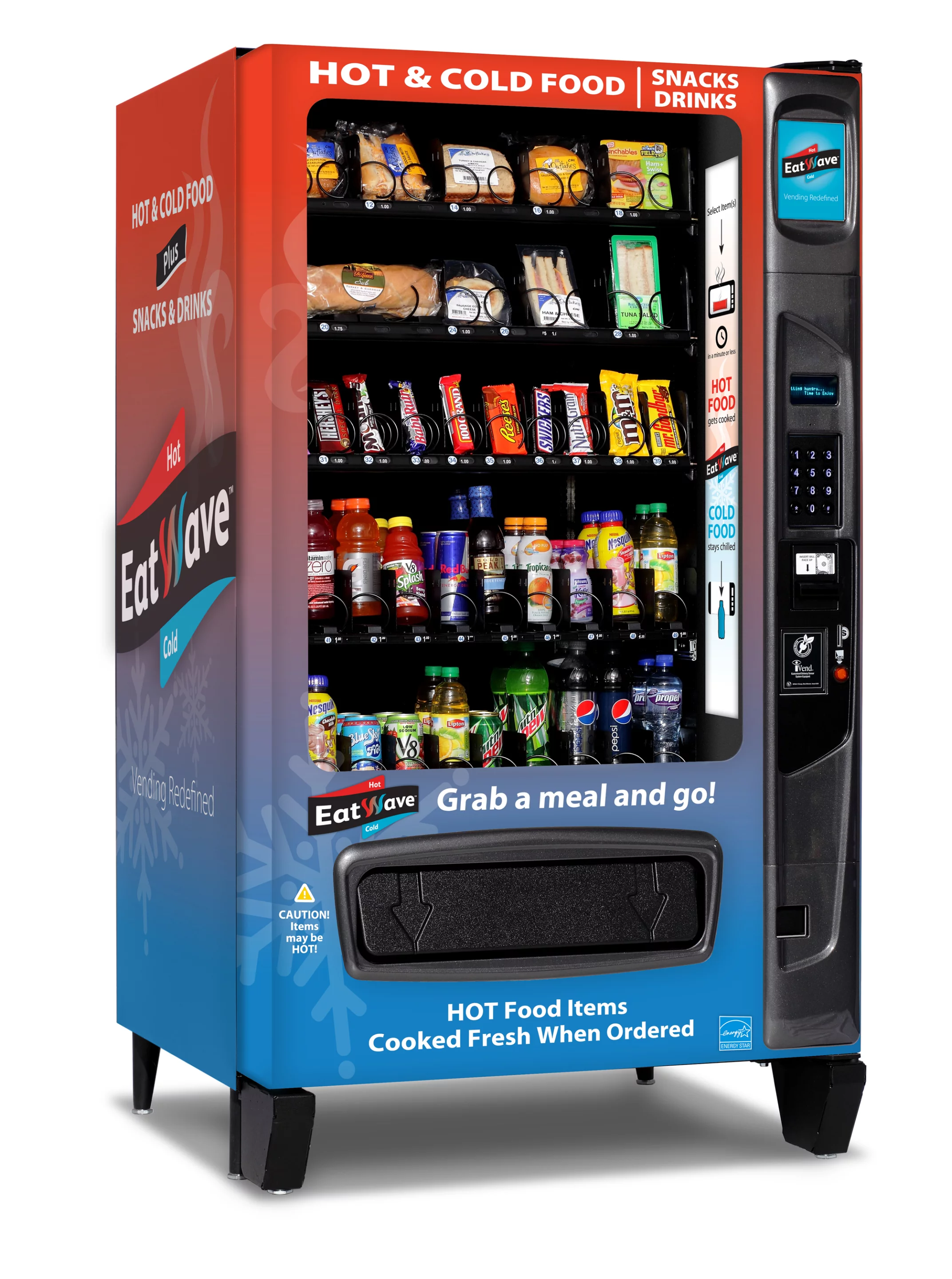 The EatWave vending machine stores cold food and drinks and can microwave specific items before they're delivered