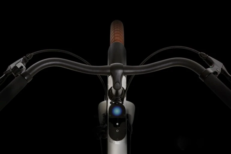 The "dashboard" controls the bike's features and displays battery life and motor power
