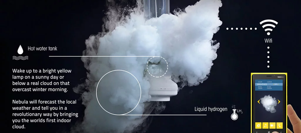 The Nebual 12 concept produces clouds of steam using liquid nitrogen (despite what is indicated in the image) and hot water