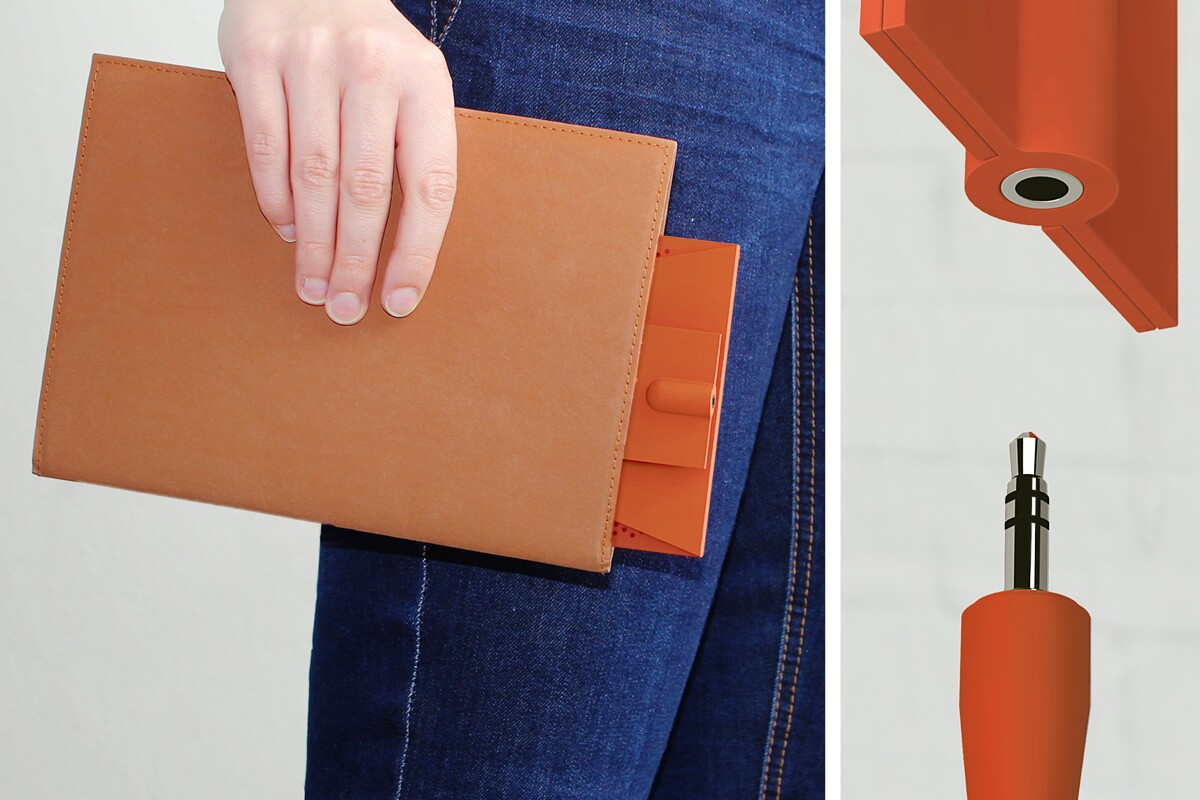 In use, FLYM is locked into place using by a magnetic latch, but afterwards it can be folded almost complete flat, so that, judging by the product shots, the cable jack is actually one of the widest parts of the device
