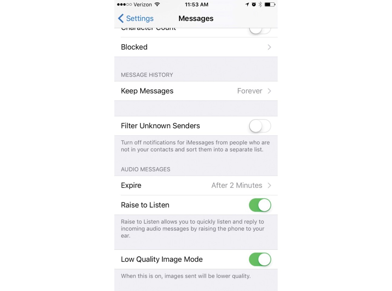 Settings > Messages > Low Quality Image Mode