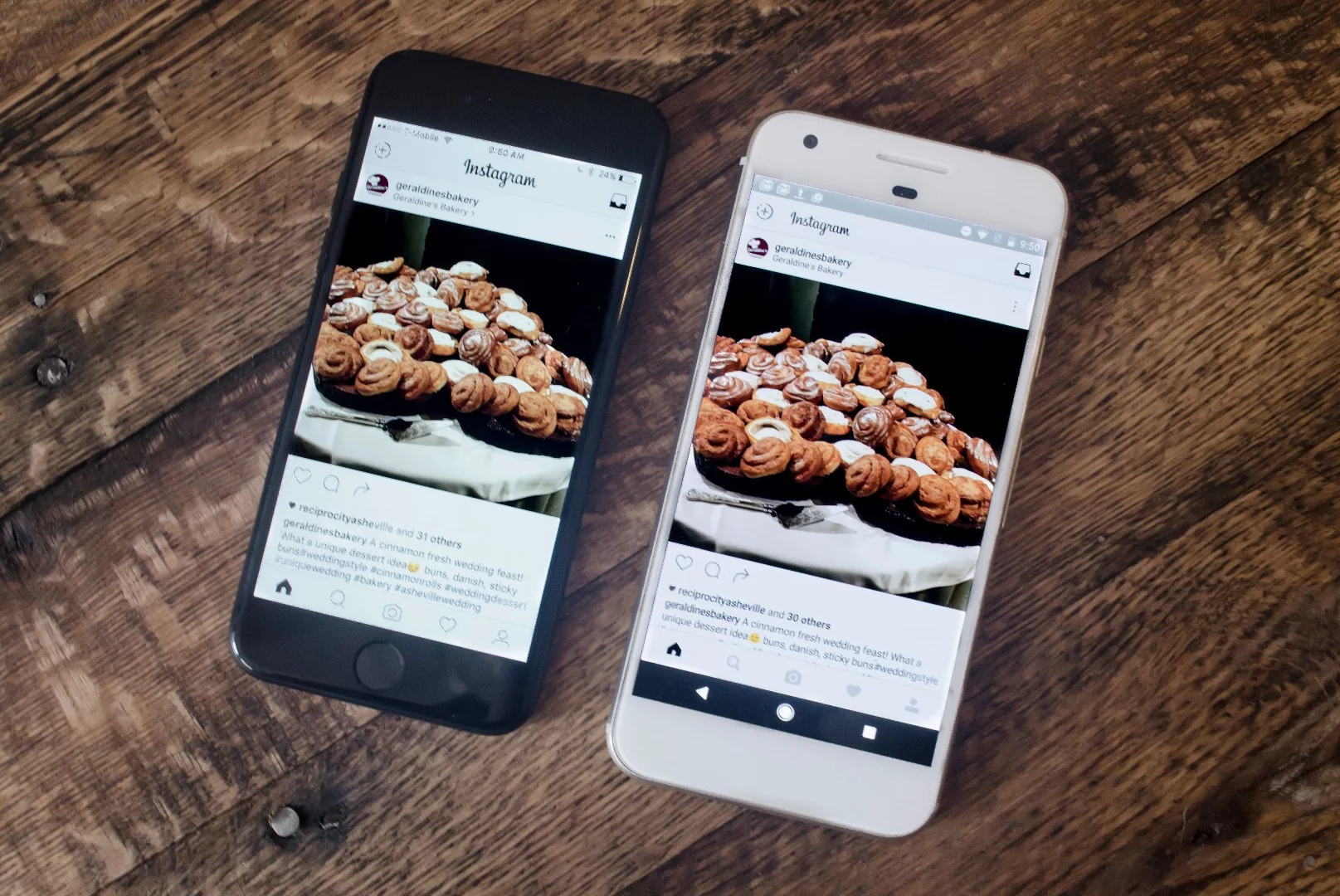 L: iPhone 7, R: Google Pixel. Pixel has a tendency to oversaturate photos and sometimes loses detail in the process