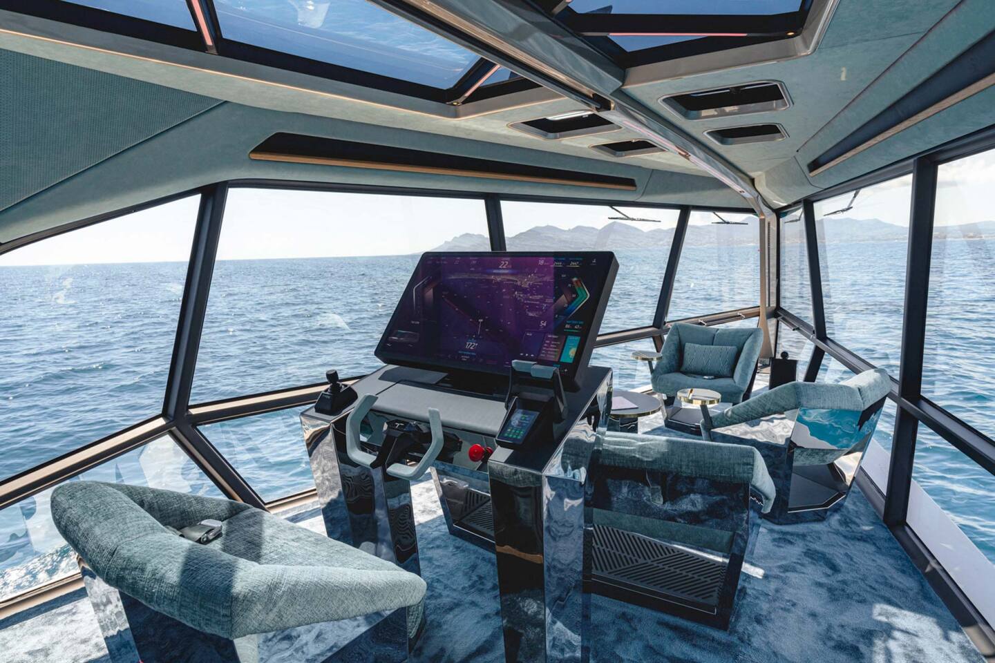 The helm station features the latest in car-derived controls