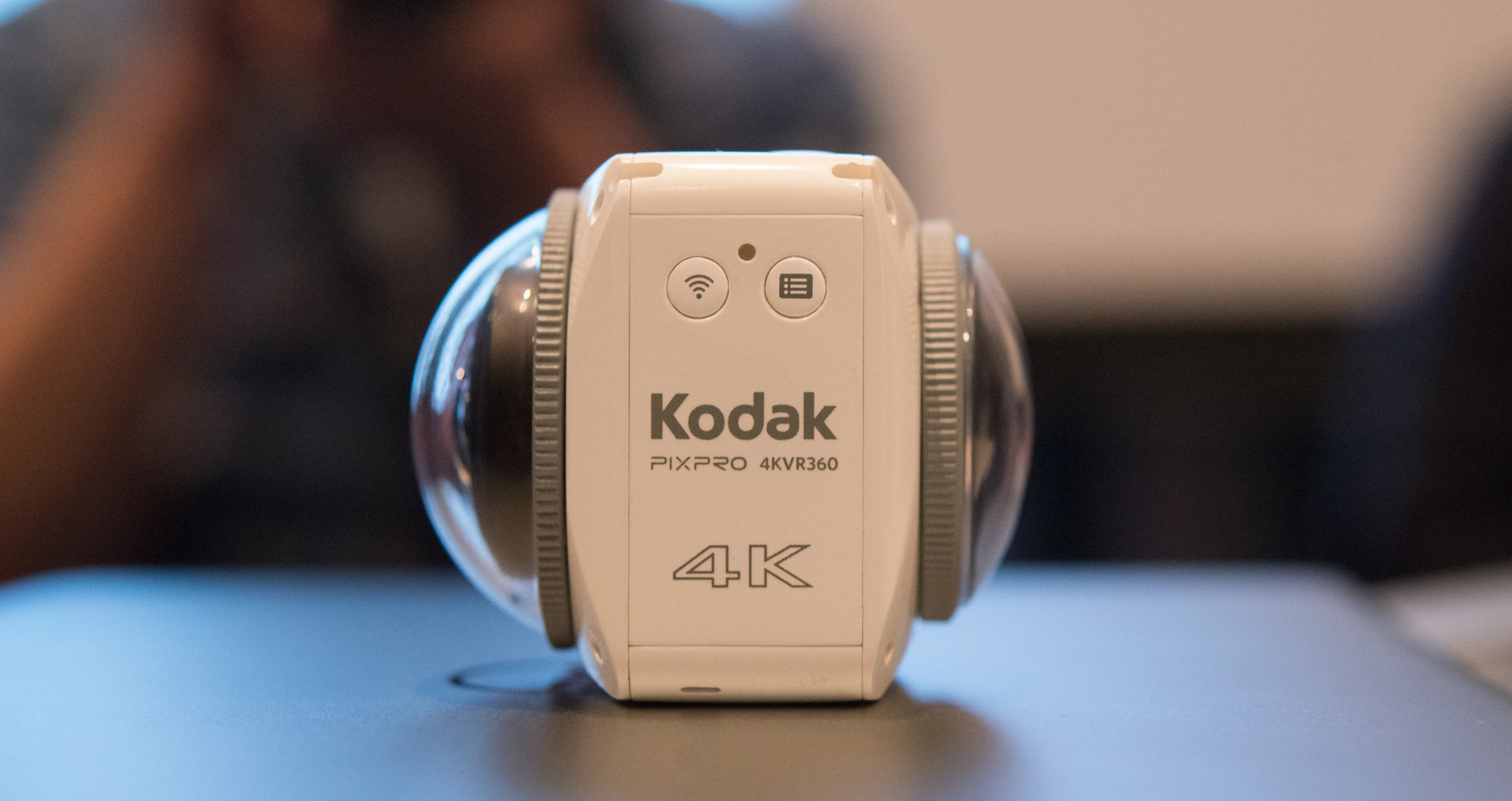 The lop-sided lenses of the Kodak 4KVR360 allow it to act as two cameras in one