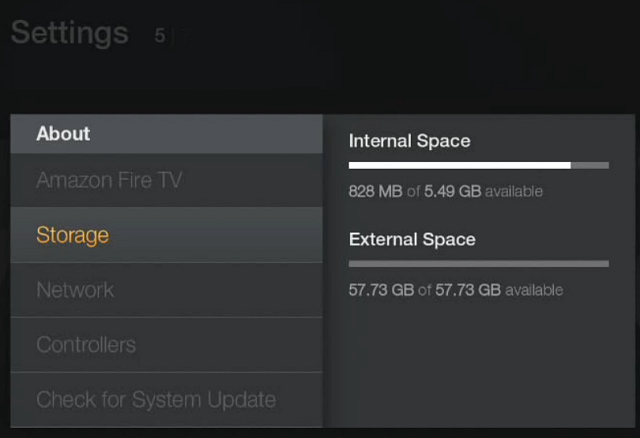 Check the internal and external storage space on Fire TV