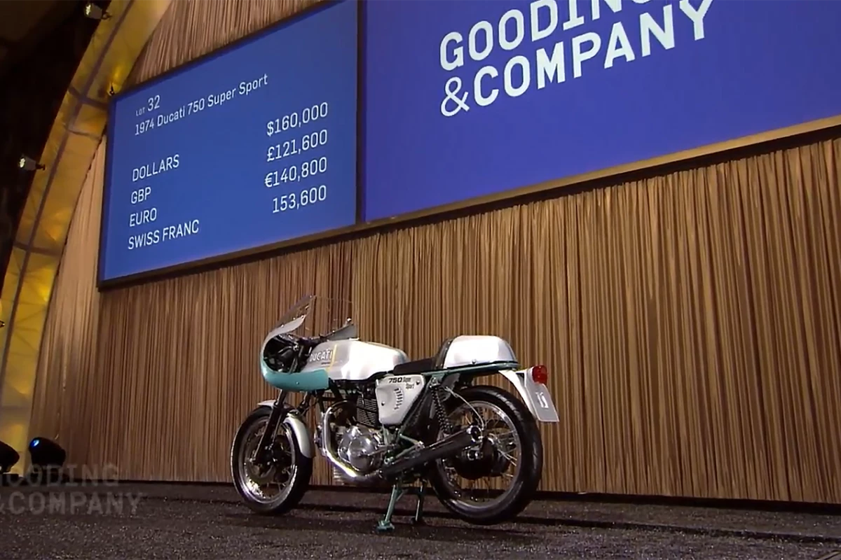 With a final price of $176,000, this 1974 Ducati 750 Supersport set a new world record for the bike which put Ducati on the map, beating out the previous record of US$152,885 (sold for EUR114,371) set at the Paris Retromobile auctions in February, 2013 by Artcurial and moving the 750 SS into a price bracket previously only achieved by Ducati NCR race bikes (but still well below the two Desmosedicis sold by RM in 2012.)