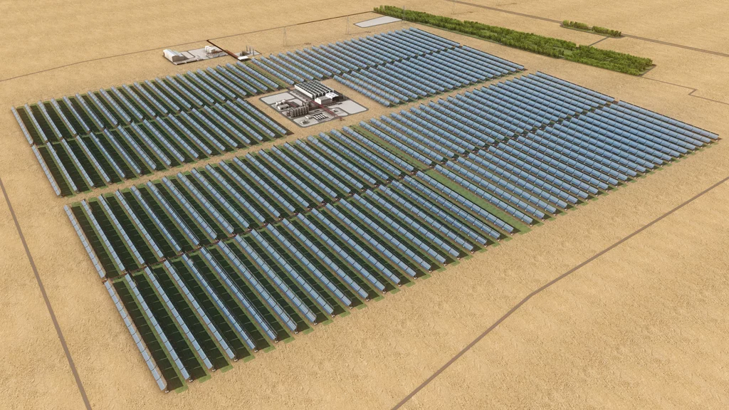 Rendering of the Shams 1 concentrated solar power plant
