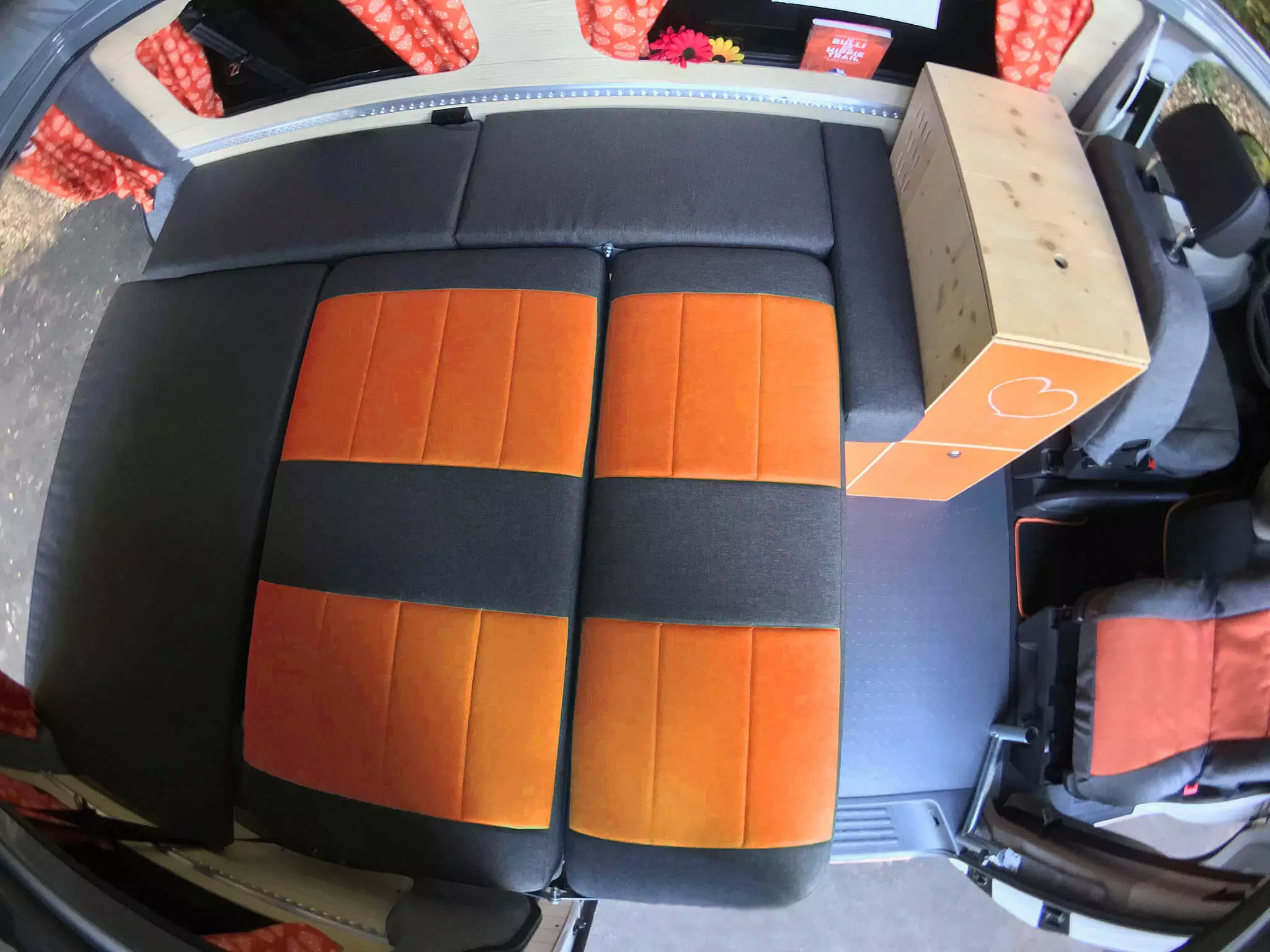 Frieda lower bed folded out and ready to sleep