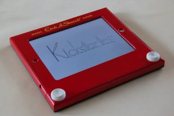 The Etcher iPad case with the word 'Kickstarter' drawn on it