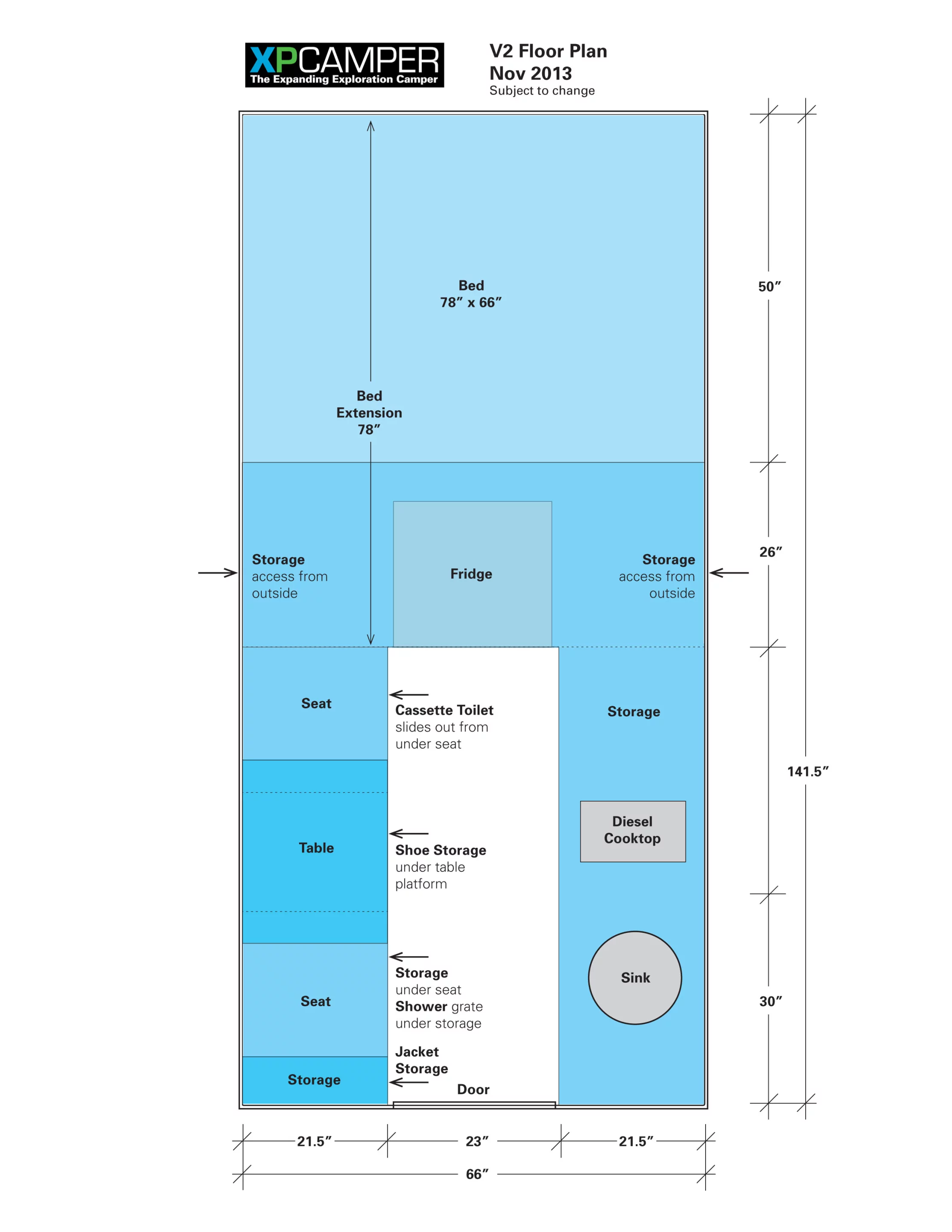 The XPCamper V2's floor plan