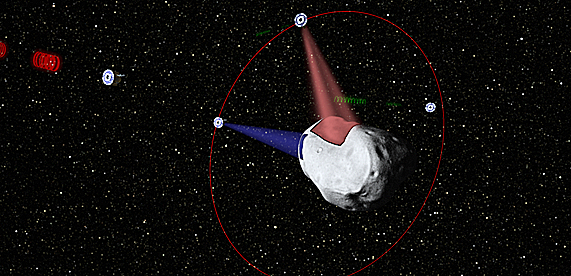 A swarm of Arkyd-300 series rendezvous probes examining a candidate asteroid