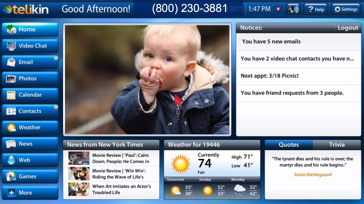 The Telikin home screen