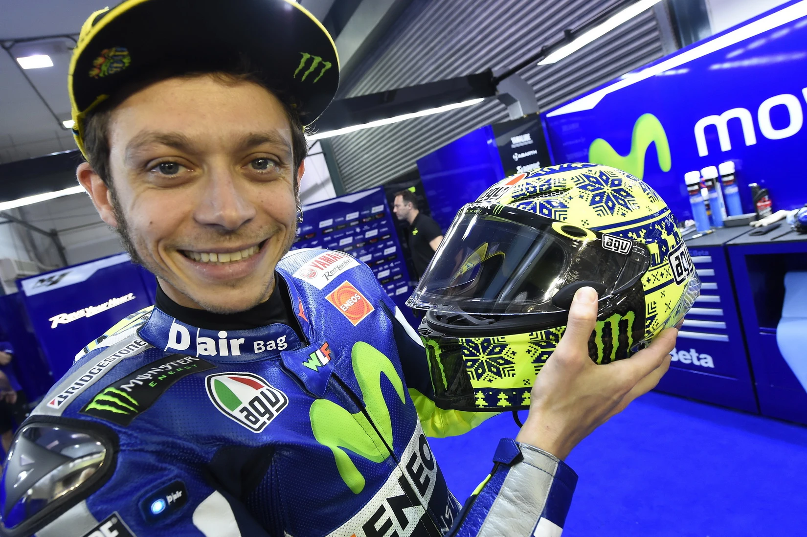 Valentino Rossi demonstrates how to use the AGVisor on his personal Pista GP special helmet