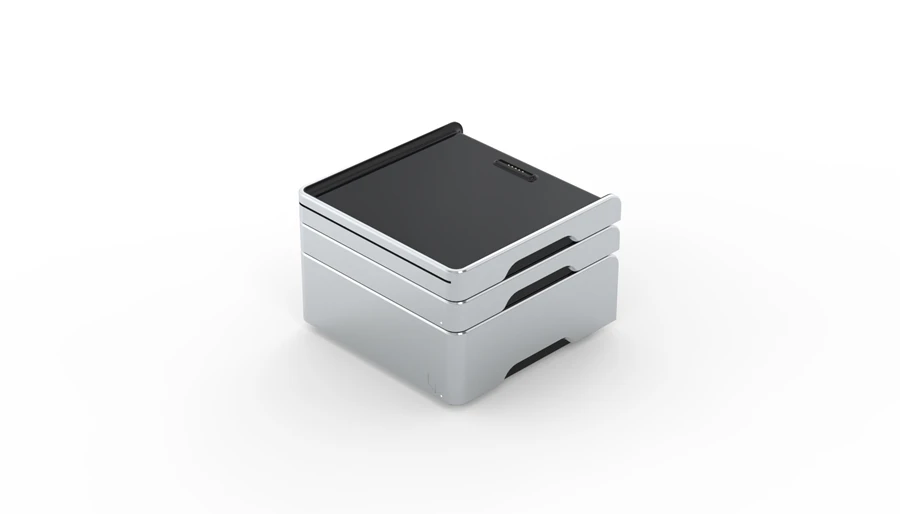 Additional stacks can be slotted on top of the base unit to add more storage or DVD player functionality