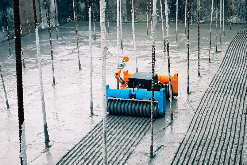 Along with its sensors, the robot is also guided by a computer model of the construction project
