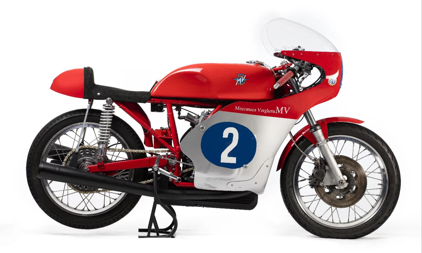 Another of MV Meccanica Verghera's re-creations, this 1968/69 model 350cc three-cylinder MV Agusta (Lot 598) sold for £56,250 ($73,287), on an estimate of between £50,000 and £60,000.