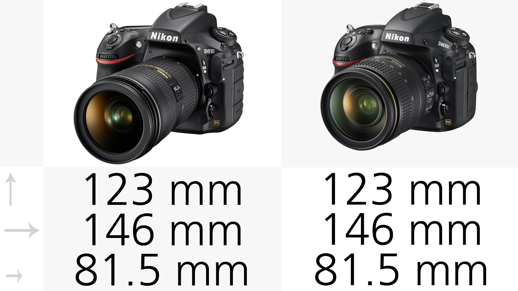 There's nothing in it when it comes to the size of the D810 and D800/E