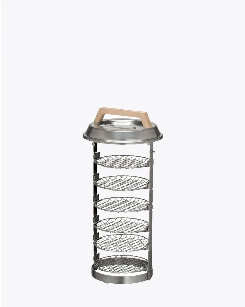 Inside the Smokemeister's stainless steel body is a separate stand where grills can be inserted at various heights