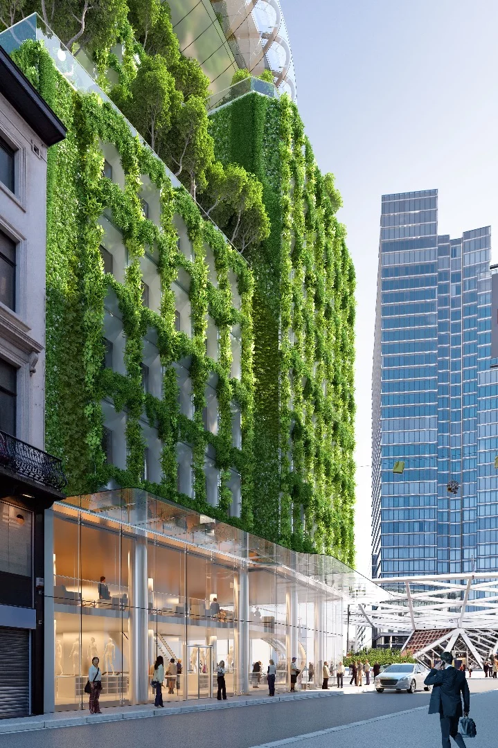 The concept involves transforming the existing 1970s-era concrete building into an energy-producing and greenery-clad sustainable powerhouse