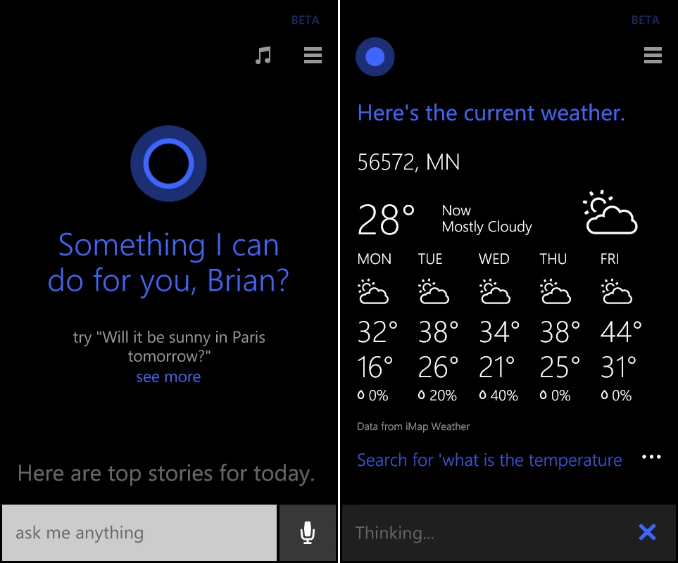 Cortana is Microsoft's Siri-like digital assistant