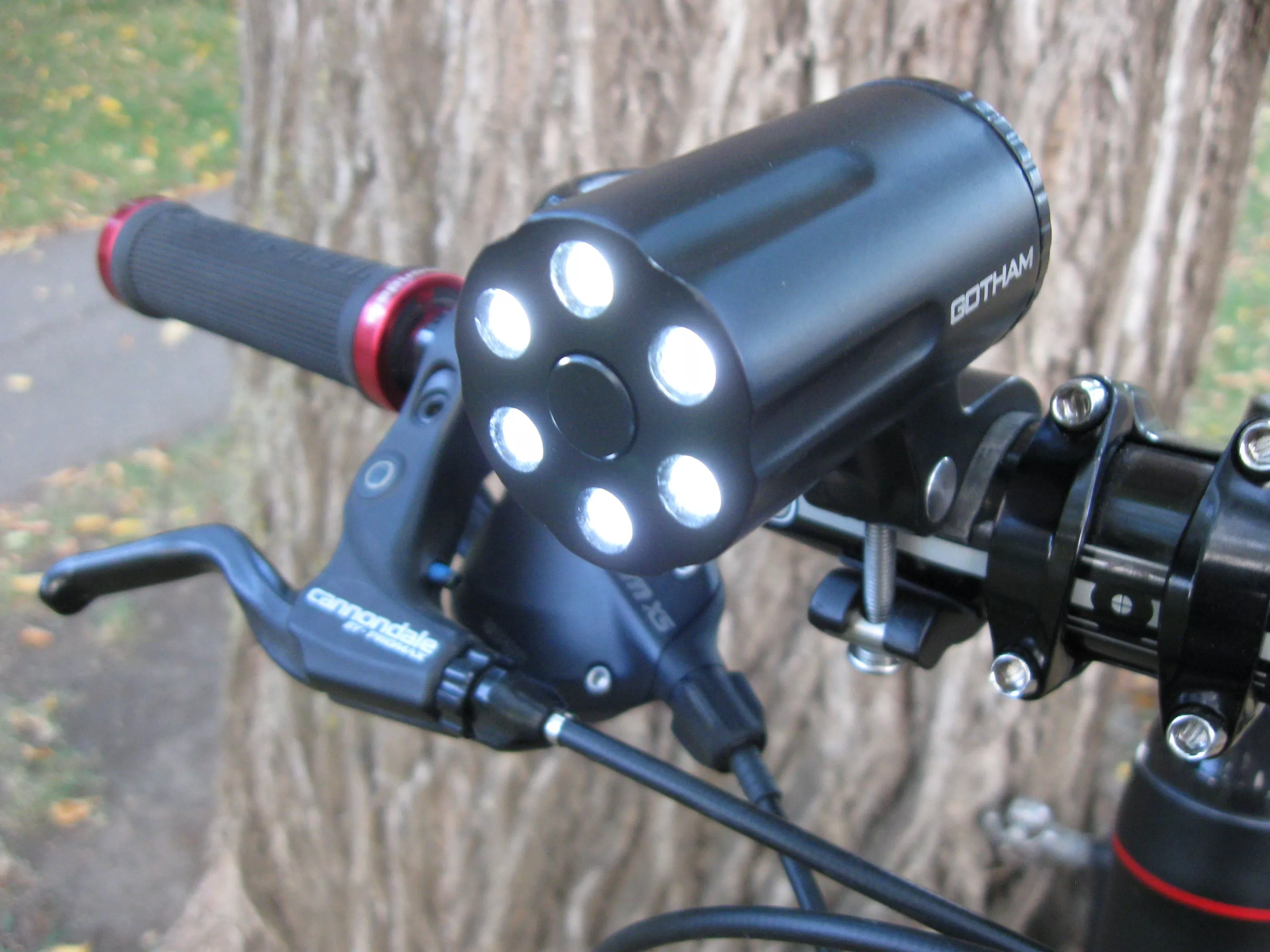 The Defender, in place on the handlebars and ready to go