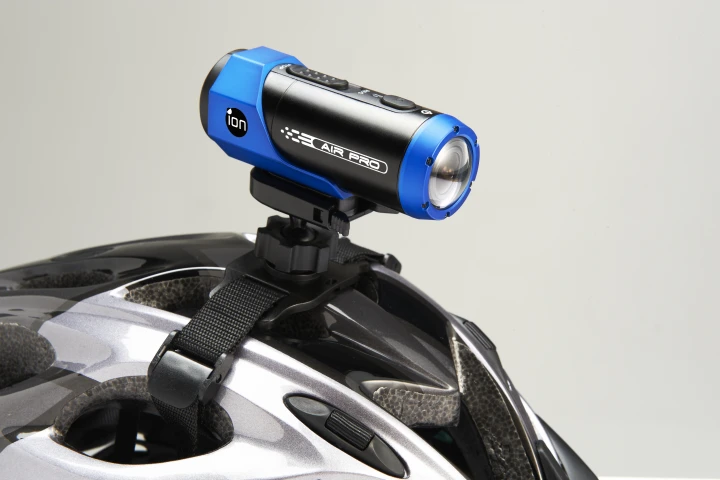 The ION AIR PRO HD Sports Video Camera can wirelessly link to a mobile device via a small disc attached to the rear, and upload footage to the web in real-time